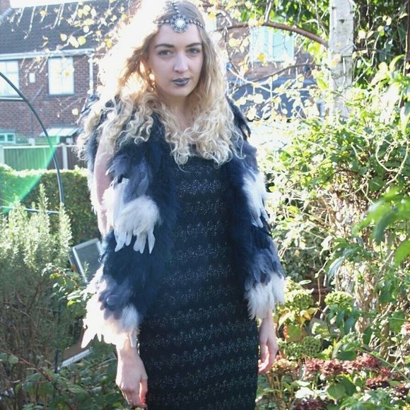 💋STUNNINGLY BEAUTIFUL💋 OMBRE BLUE & CREAM FEATHER FUR WAISTCOAT - Picture 10 of 15